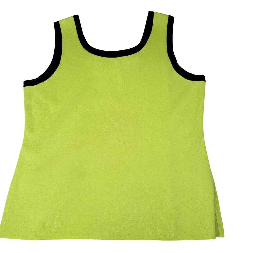 Misook Knit Tank Top Lime Green Black Trim Scoop Neck Shell Minimalist L - Picture 4 of 7